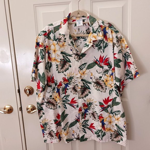 Vintage 90's Hana Fashion Hawaiian Aloha Shirt Size XL Made in Hawaii Parrots - Picture 1 of 5